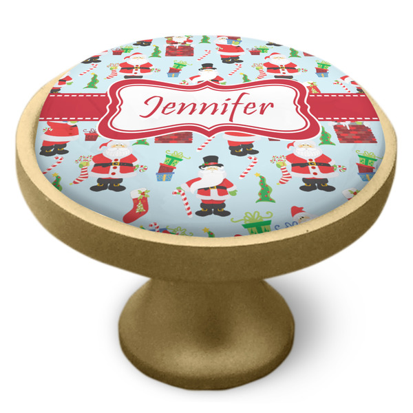 Santa and Presents Cabinet Knob - Gold - Side