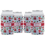 Santa and Presents Can Cooler (12 oz) - Set of 4 w/ Name or Text