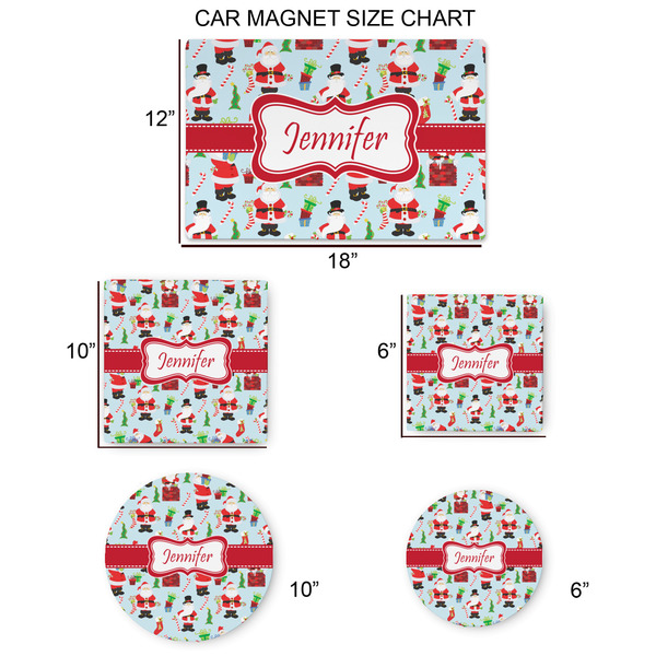 Santa and Presents Car Magnets - SIZE CHART