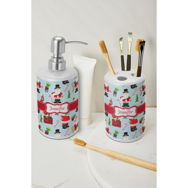 Santa and Presents Ceramic Bathroom Accessories - LIFESTYLE (toothbrush holder & soap dispenser)