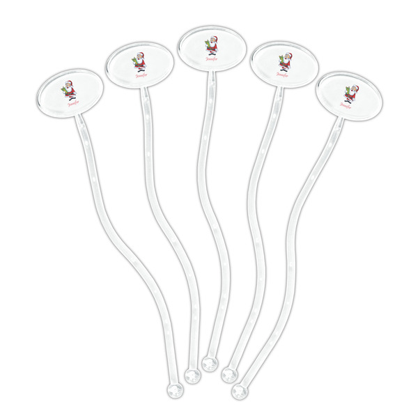 Santa and Presents Clear Plastic 7" Stir Stick - Oval - Fan