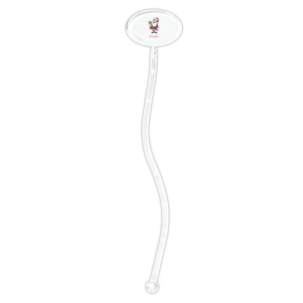 Santa and Presents Clear Plastic 7" Stir Stick - Oval - Single Stick