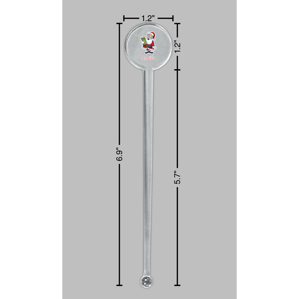 Santa and Presents Clear Plastic 7" Stir Stick - Round - Dimensions