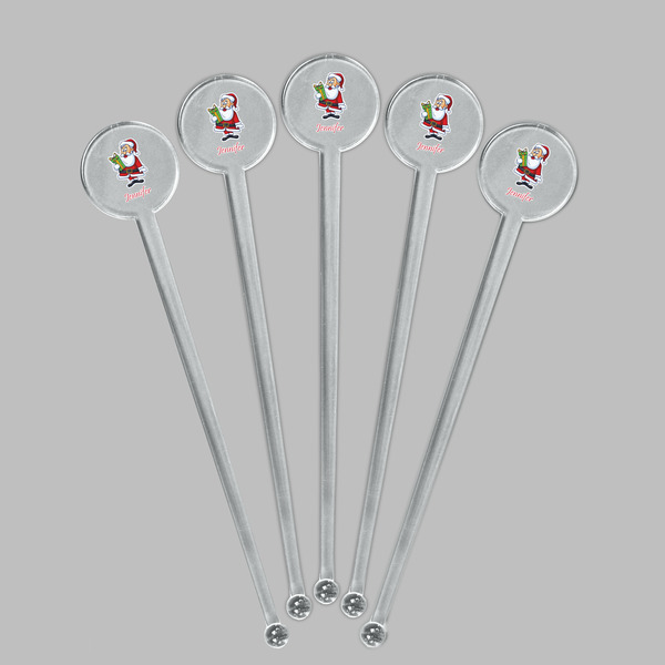 Santa and Presents Clear Plastic 7" Stir Stick - Round - Fan View