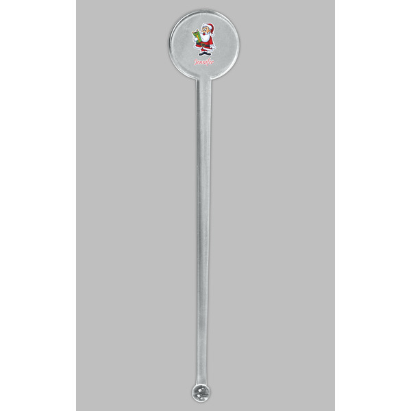 Santa and Presents Clear Plastic 7" Stir Stick - Round - Single Stick