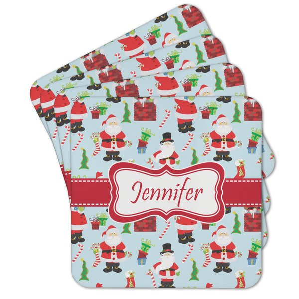 Custom Santa and Presents Cork Coaster - Set of 4 w/ Name or Text
