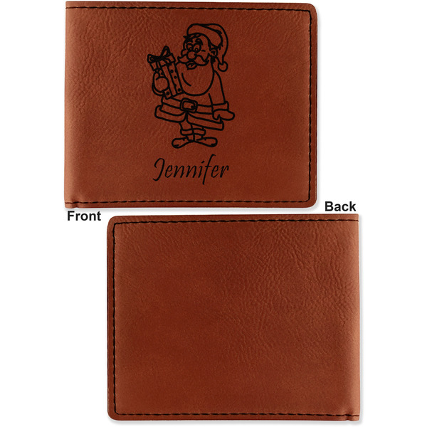 Santa and Presents Cognac Leatherette Bifold Wallets - Front and Back Single Sided - Apvl