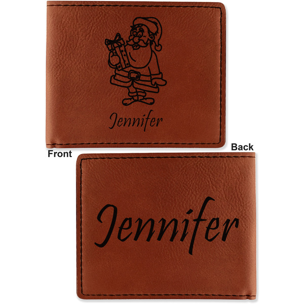 Santa and Presents Cognac Leatherette Bifold Wallets - Front and Back