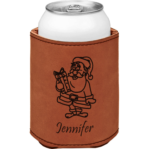 Santa and Presents Cognac Leatherette Can Sleeve - Single Front