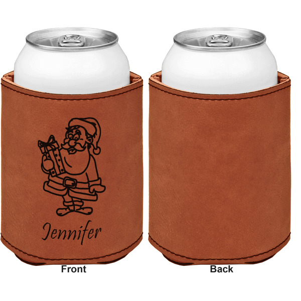Santa and Presents Cognac Leatherette Can Sleeve - Single Sided Front and Back