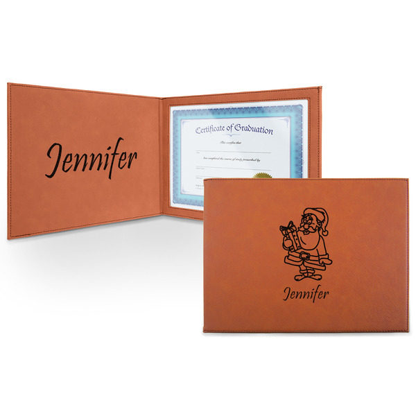 Custom Santa and Presents Leatherette Certificate Holder - Front and Inside (Personalized)