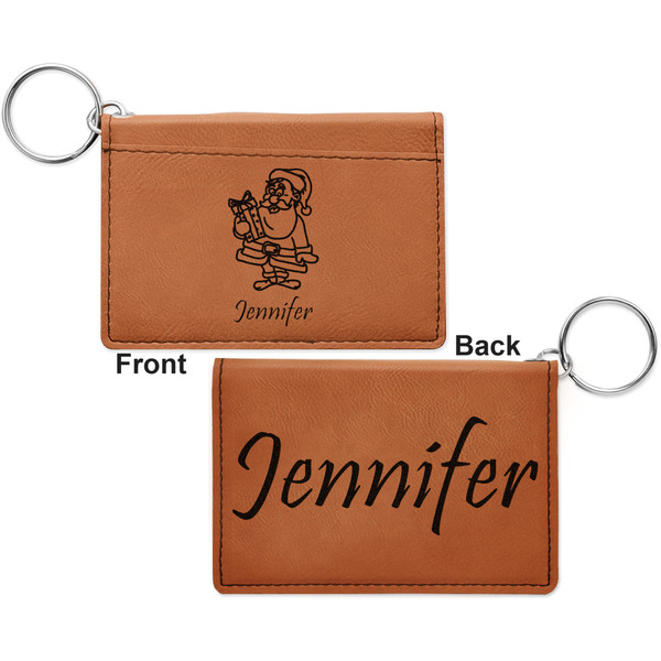 Santa and Presents Cognac Leatherette Keychain ID Holders - Front and Back Apvl