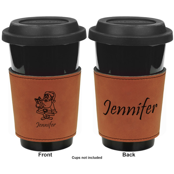 Santa and Presents Cognac Leatherette Mug Sleeve - Double Sided Apvl