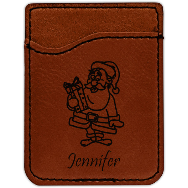 Santa and Presents Cognac Leatherette Phone Wallet close up