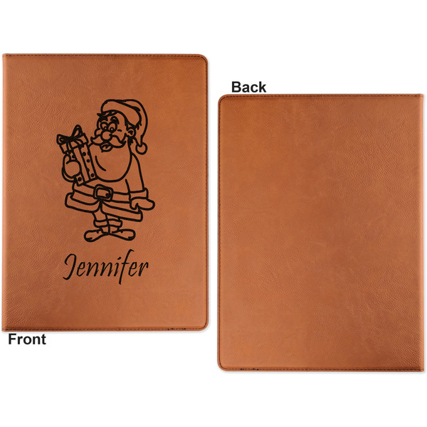 Santa and Presents Cognac Leatherette Portfolios with Notepad - Small - Single Sided- Apvl