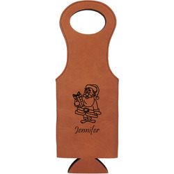 Santa and Presents Leatherette Wine Tote - Single Sided (Personalized)