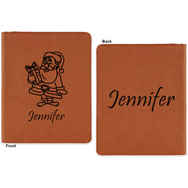 Santa and Presents Cognac Leatherette Zipper Portfolios with Notepad - Double Sided - Apvl