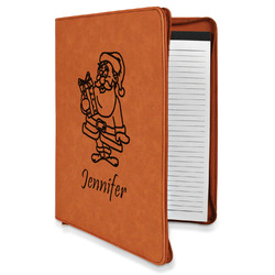 Santa and Presents Leatherette Zipper Portfolio with Notepad (Personalized)