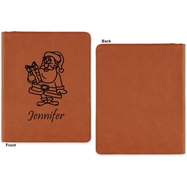 Santa and Presents Cognac Leatherette Zipper Portfolios with Notepad - Single Sided - Apvl
