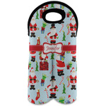 Santa and Presents Wine Tote Bag (2 Bottles) w/ Name or Text
