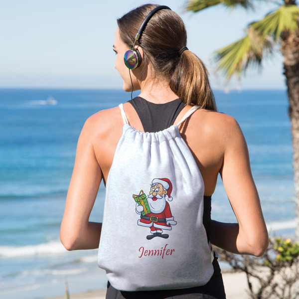 Santa and Presents Drawstring Backpacks - Sweatshirt Fleece - Double Sided - LIFESTYLE