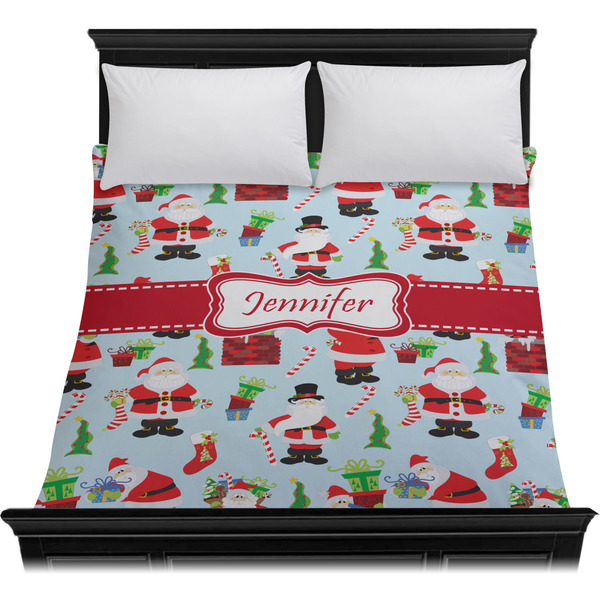 Santa and Presents Duvet Cover - Queen - On Bed - No Prop