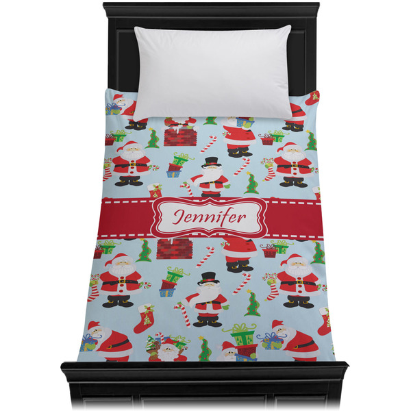 Santa and Presents Duvet Cover - Twin - On Bed - No Prop