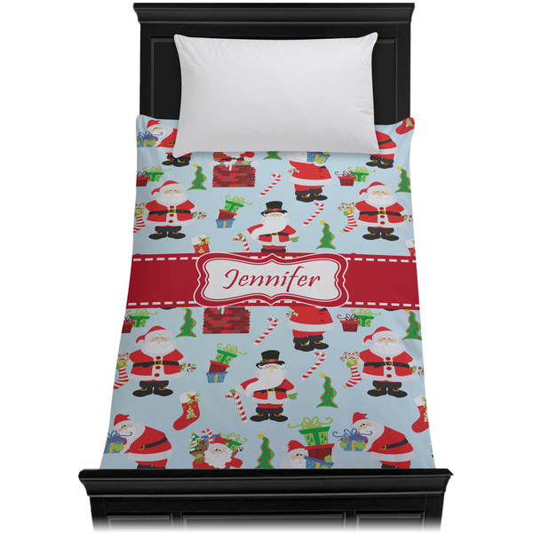 Santa and Presents Duvet Cover - Twin XL - On Bed - No Prop