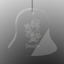 Santa and Presents Engraved Glass Ornament - Bell (Personalized)