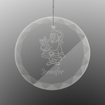 Santa and Presents Engraved Glass Ornament - Round (Personalized)