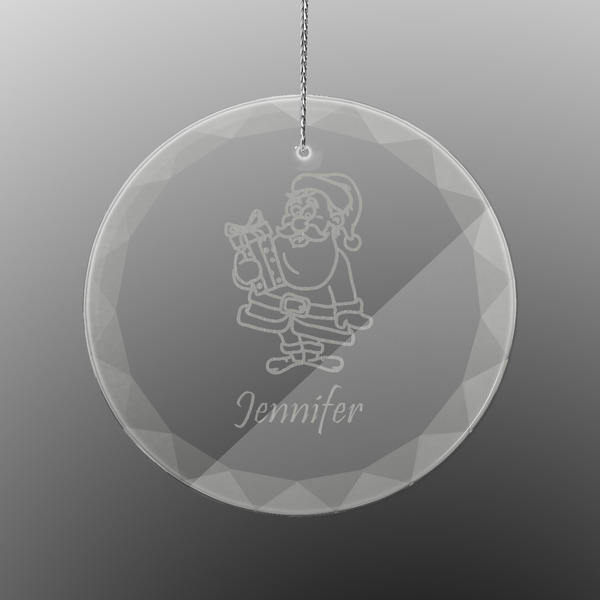 Custom Santa and Presents Engraved Glass Ornament - Round (Personalized)