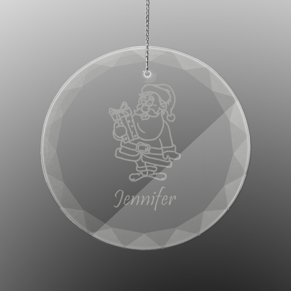 Santa and Presents Engraved Glass Ornament - Round (Front)