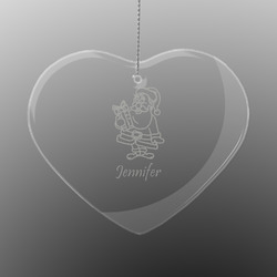 Santa and Presents Engraved Glass Ornament - Heart (Personalized)