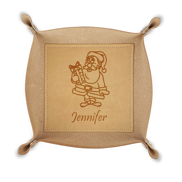 Custom Santa and Presents Genuine Leather Dice Tray (Personalized)