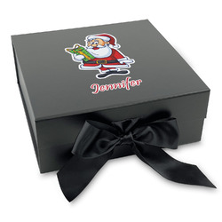 Santa and Presents Gift Box with Magnetic Lid - Black (Personalized)