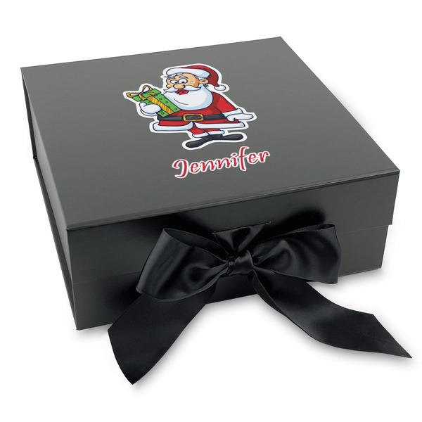 Custom Santa and Presents Gift Box with Magnetic Lid - Black (Personalized)