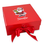 Santa and Presents Gift Box with Magnetic Lid - Red (Personalized)
