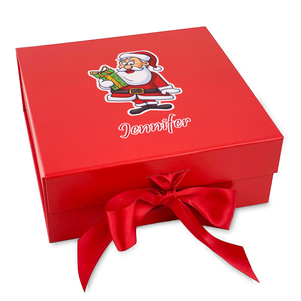 Custom Santa and Presents Gift Box with Magnetic Lid - Red (Personalized)