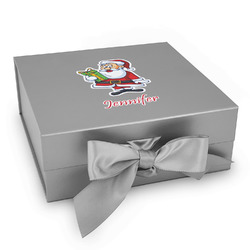 Santa and Presents Gift Box with Magnetic Lid - Silver (Personalized)