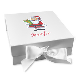 Santa and Presents Gift Box with Magnetic Lid - White (Personalized)