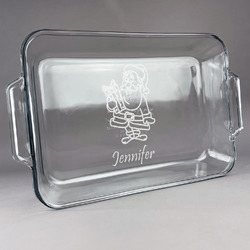 Santa and Presents Glass Baking Dish with Truefit Lid - 13in x 9in (Personalized)