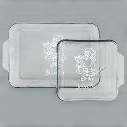 Santa and Presents Set of Glass Baking & Cake Dish - 13in x 9in & 8in x 8in (Personalized)