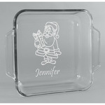 Santa and Presents Glass Cake Dish - 8in x 8in (Personalized)