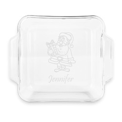 Santa and Presents Glass Cake Dish with Truefit Lid - 8in x 8in (Personalized)