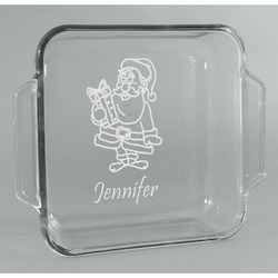 Santa and Presents Glass Cake Dish - 8in x 8in (Personalized)