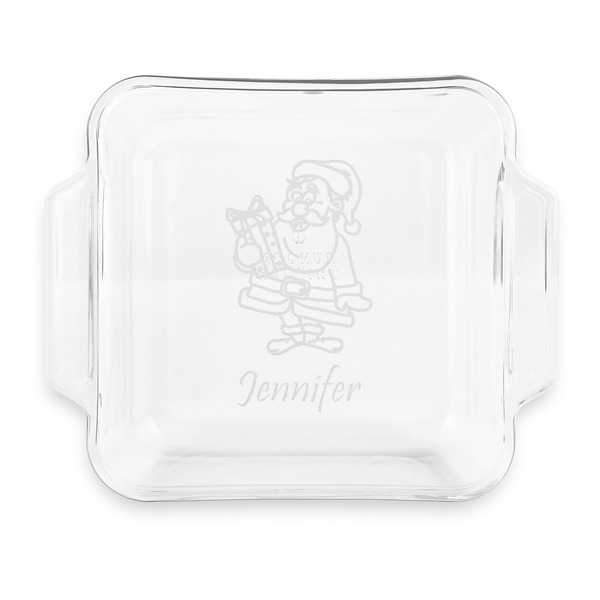 Custom Santa and Presents Glass Cake Dish with Truefit Lid - 8in x 8in (Personalized)