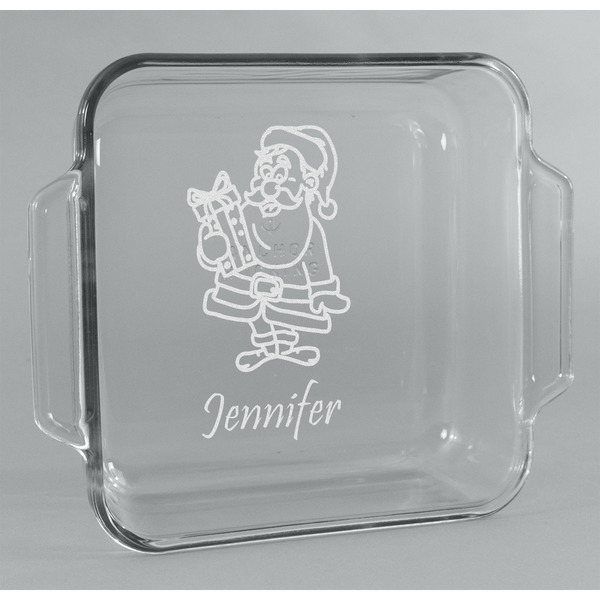 Custom Santa and Presents Glass Cake Dish - 8in x 8in (Personalized)