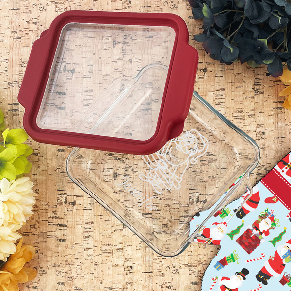 Santa and Presents Glass Cake Dish - LIFESTYLE (8x8)
