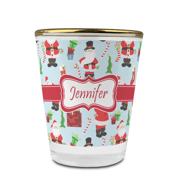 Santa and Presents Glass Shot Glass - With gold rim - FRONT