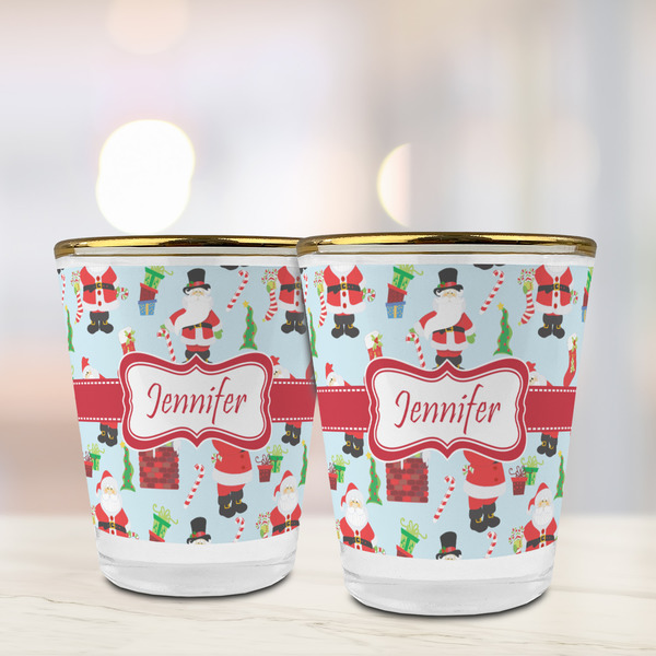 Santa and Presents Glass Shot Glass - with gold rim - LIFESTYLE